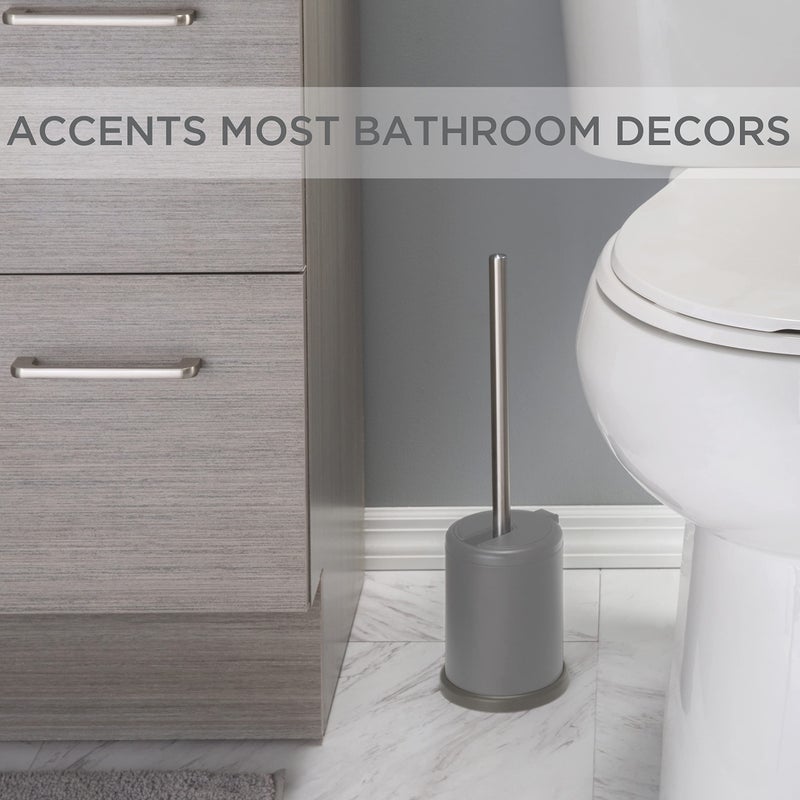 Bath Bliss Toilet Brush and Holder | Self Closing Lid | 360 Degree Brush Head | Bathroom Cleaning | Compact Size | Storage and Organization | Matte Grey - Image 3